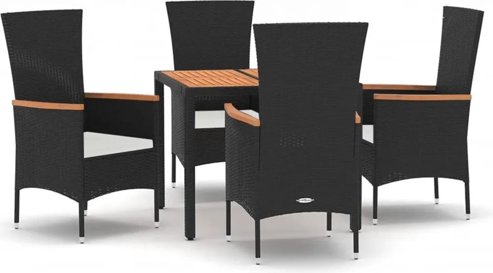 vidaXL 5 részes fekete polyrattan kerti étkezőgarnitúra párnákkal