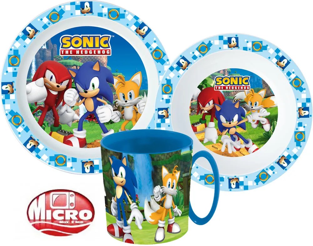 Sonic a sündisznó étkészlet, micro műanyag szett bögrével 350 ml