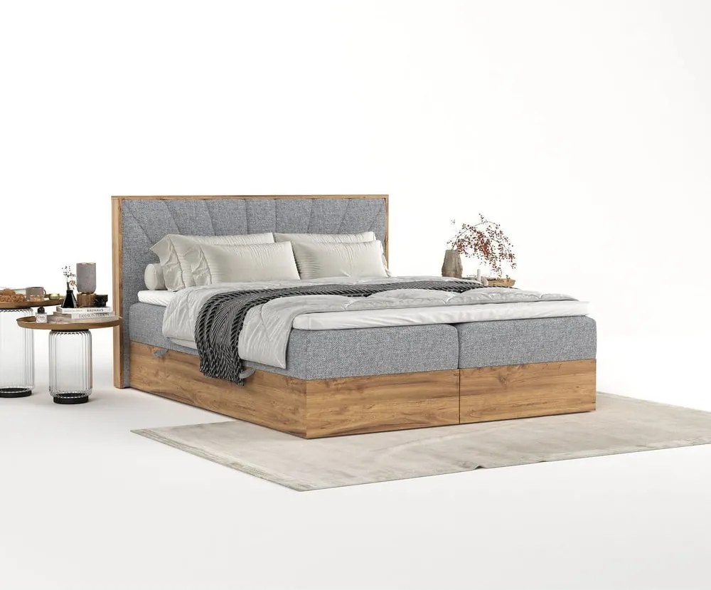 Szürke-natúr színű ágyneműtartós boxspring ágy 140x200 cm Asahi – Maison de Rêve