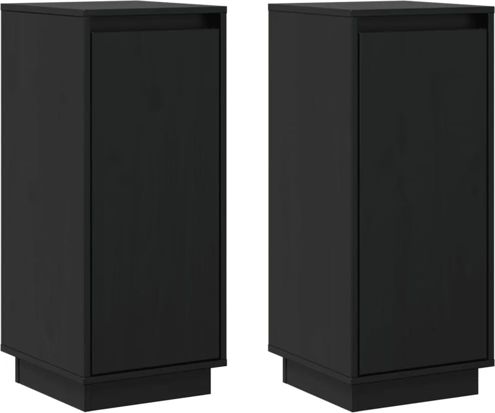 vidaXL 2 db fekete tömör fenyőfa tálalószekrény 31,5 x 34 x 75 cm