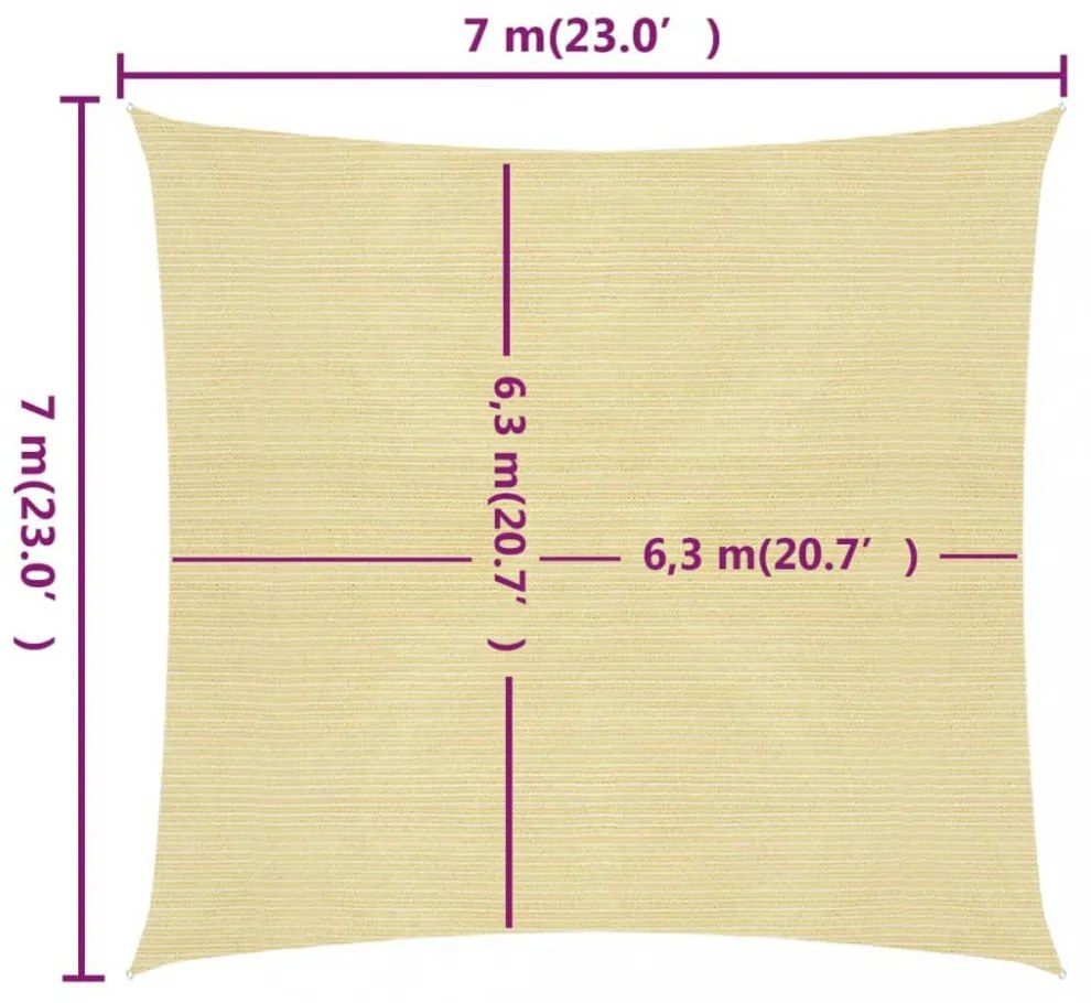 bézs HDPE napvitorla 160 g/m² 7 x 7 m