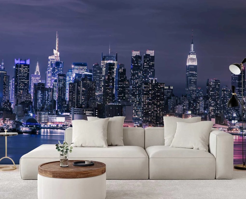 Gario Fotótapéta New York éjjel Anyag: Vlies, Méret: 400 x 280 cm