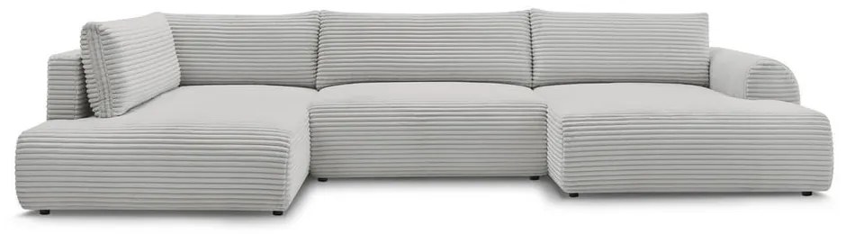Világosszürke kordbársony kinyitható-tárolóhelyes sarokkanapé (bal oldali-U alakú) Lucien – Bobochic Paris