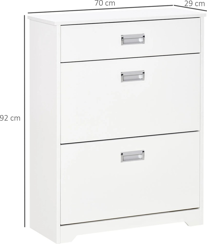 HOMCOM Cipőszekrény 2 Hajtható Fiókkal, Állítható Polccal + 1 Fiók + 1 Pult, Maximum 16 Párhoz, 70cm x 29cm x 92cm Fehér | Aosom