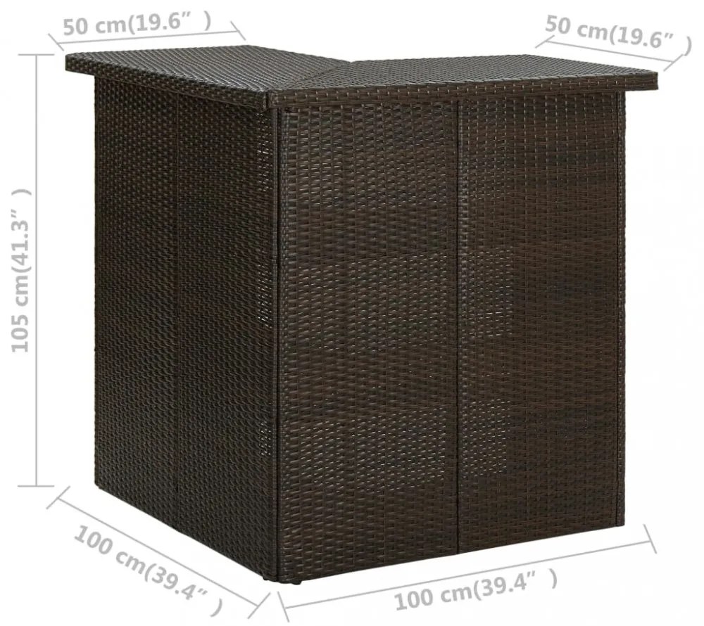 barna polyrattan sarok bárasztal 100 x 50 x 105 cm