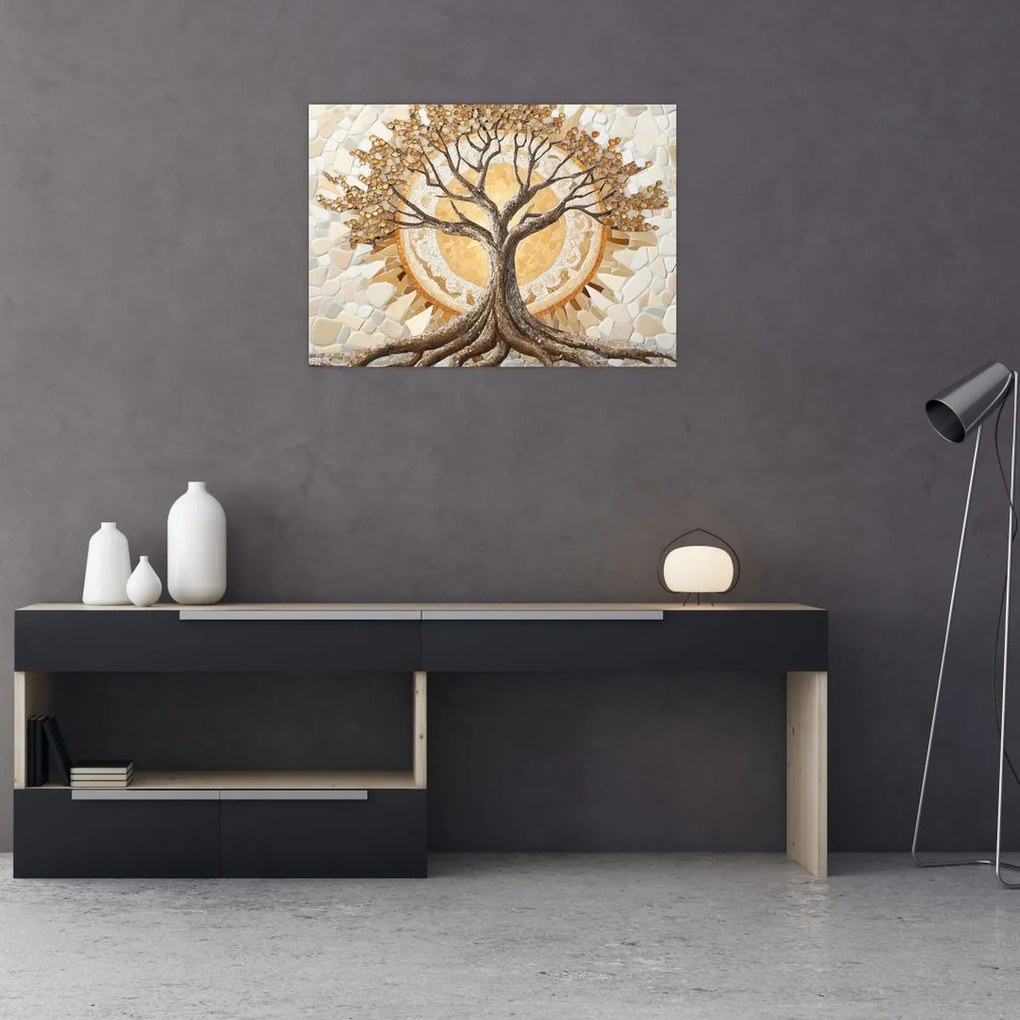 Üveg kép – Arany életfa mozaikban (70x50 cm)