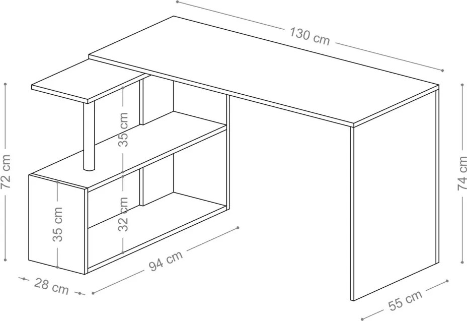 Gelincik íróasztal, fehér, 130 cm