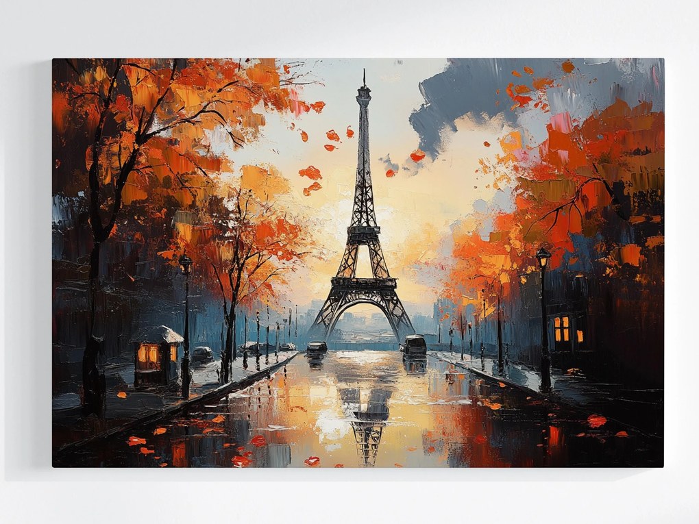 Vászonkép Canvas Párizs Eiffel-torony Ősz Eső Tükröződés 120x80