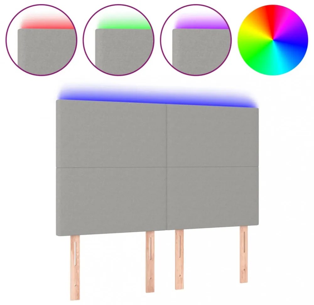 világosszürke szövet LED-es fejtámla 144x5x118/128 cm