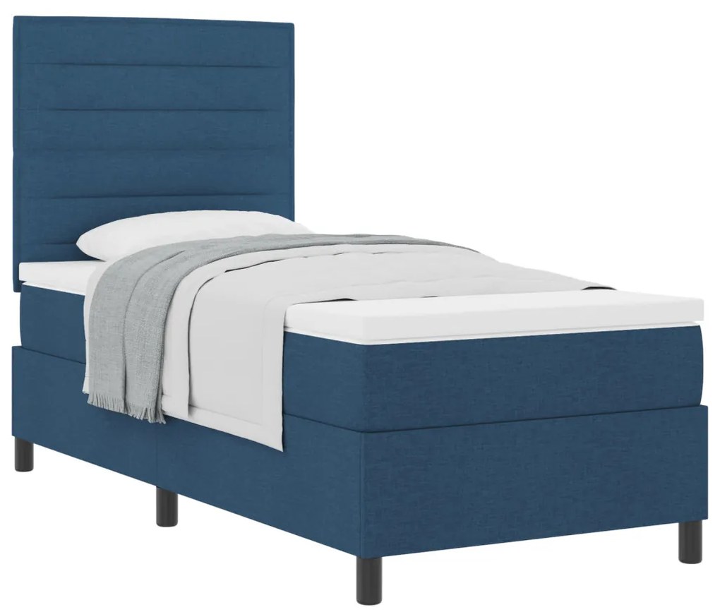 Boxspring ágy matraccal, kék, 100x200 cm szövet