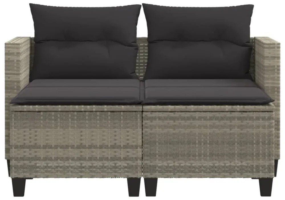 2 személyes világosszürke polyrattan kerti kanapé zsámolyokkal
