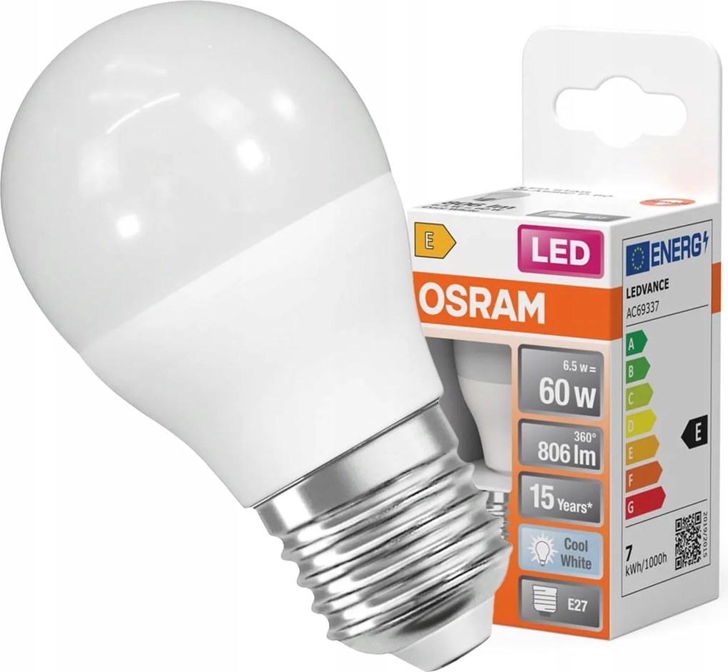 Led izzó P45 Golyó E27 6.5W 60W 806lm 4000K Semleges 150° Star Osram