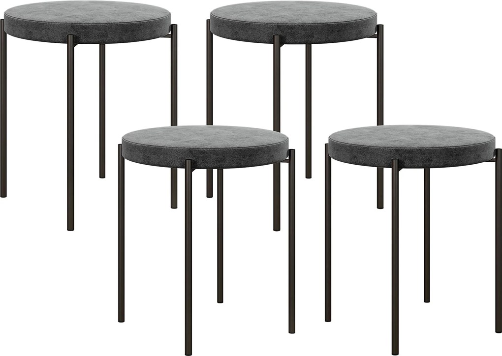 HOMCOM 4 db Rakatolható Étkezőszék Szett Kárpitozott Üléssel, Bársonyos Kinézetű Ülés Stool Étkezőhöz, Fém Sötét Szürke 41,5 x 41,5 x 46 cm | Aosom