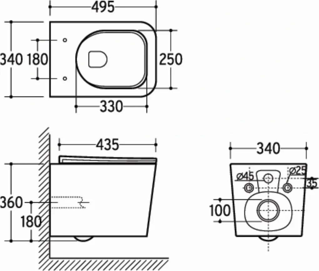Eros ES QUADRO fali wc - ülőkével komplett - perem nélküli öblítés - 49,5 cm