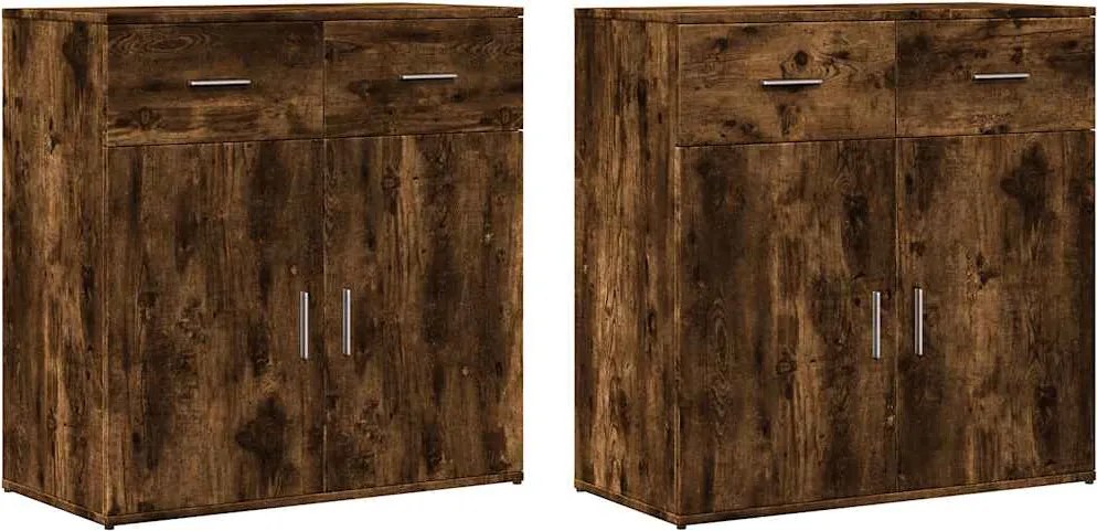 vidaXL 2 db füstös tölgy színű szerelt fa tálalószekrény 79x38x80 cm