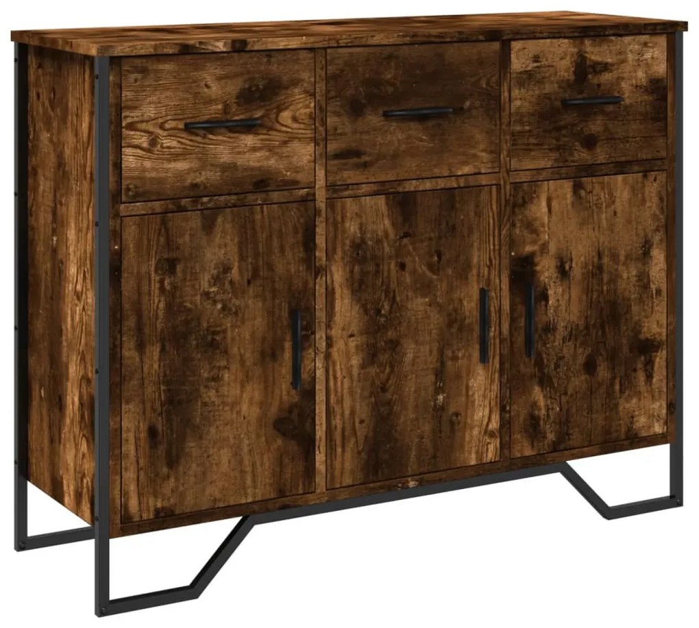 füstös tölgy színű szerelt fa tálalószekrény 97 x 32,5 x 74,5cm