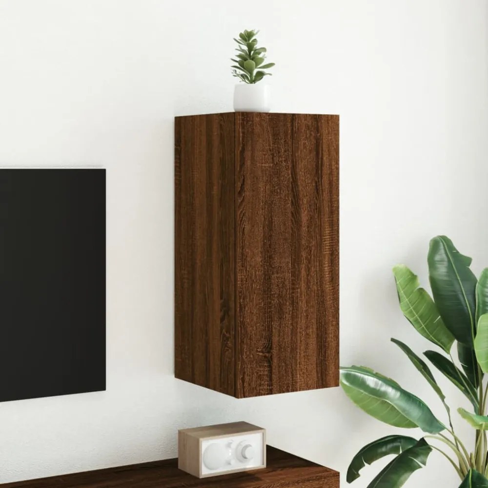 barna tölgyszínű fali TV-szekrény LED-del 30,5x35x70 cm