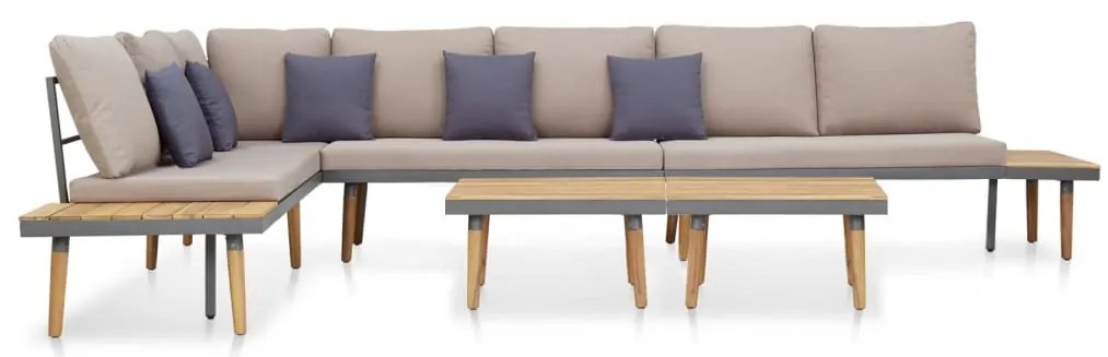 vidaXL 7 személyes barna tömör akácfa kerti bútorgarnitúra párnákkal