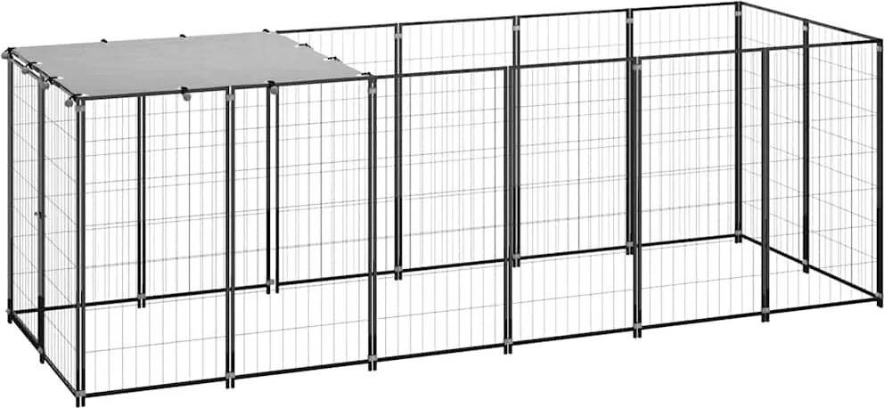 vidaXL fekete acél kutyakennel 330 x 110 x 110 cm