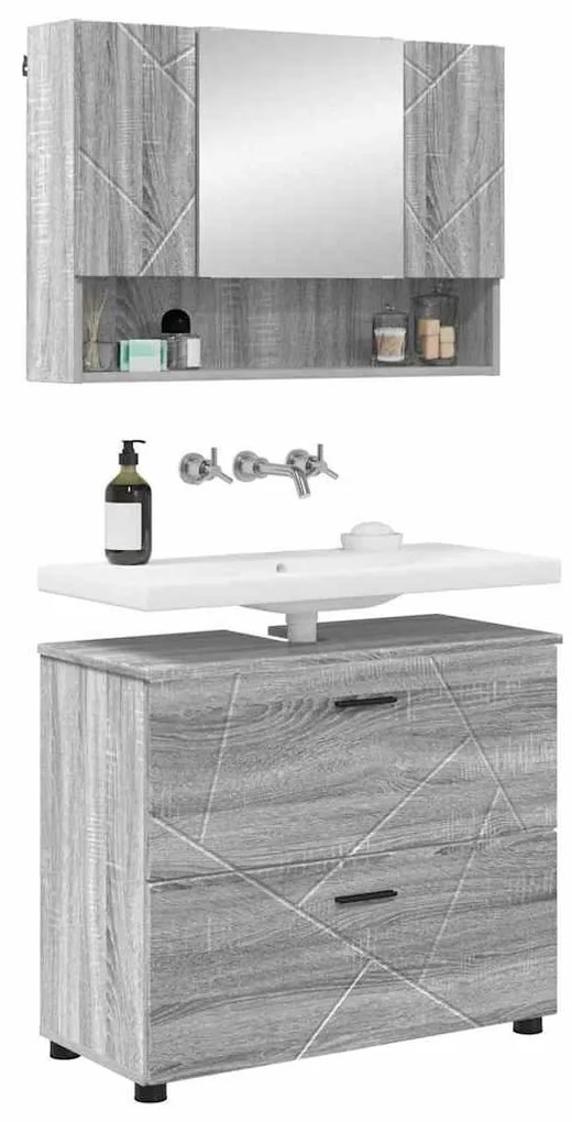 Fürdőszoba bútor szett 2 pcs Szürke sonoma 76.5 x 35 x 64 cm