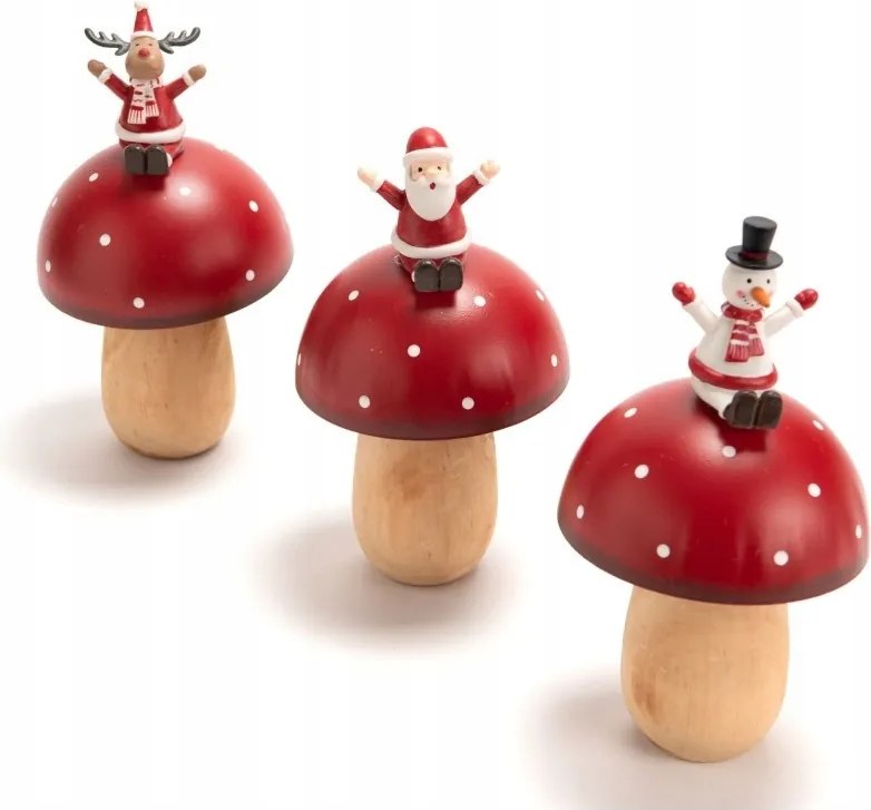 Amadeus Karácsonyi figurák gomba fa/fém 3 db-os 20x11 cm szett