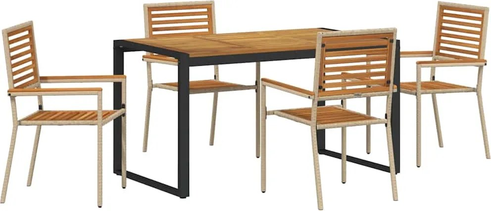 vidaXL Kert étkező szett 5 pcs Beige és barna polirattan