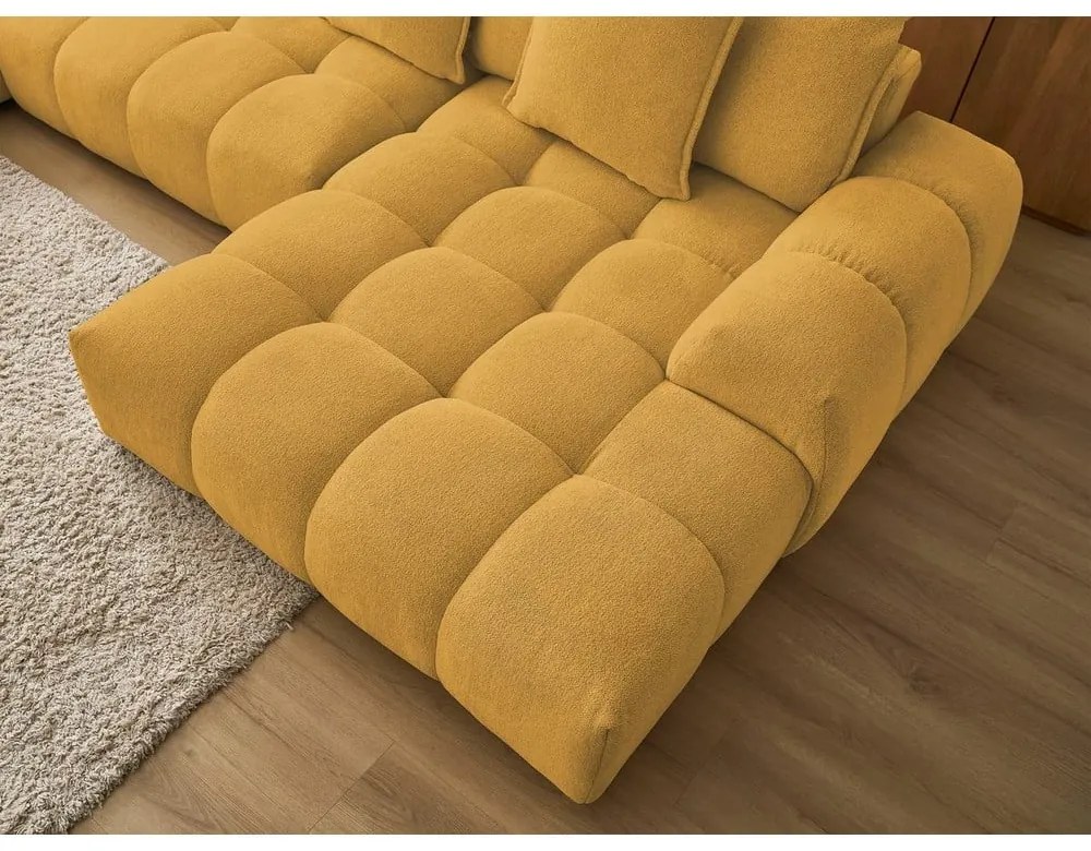 Mustársárga zsenília kinyitható-tárolóhelyes sarokkanapé (bal oldali-U alakú) Everest – Bobochic Paris