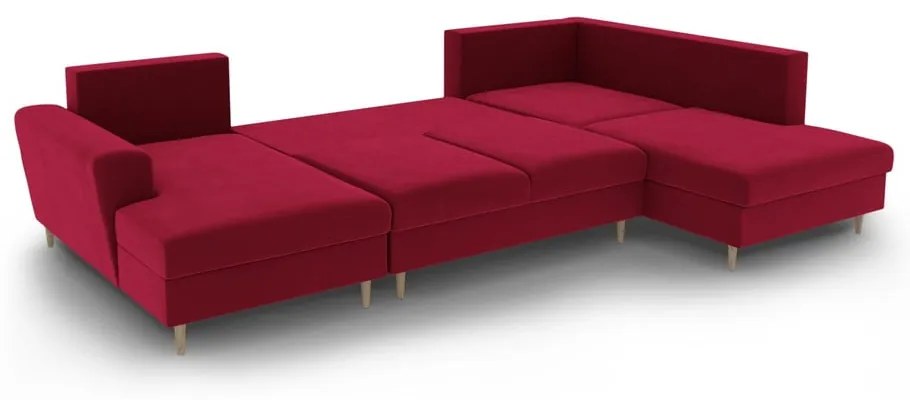 Piros bársony kinyitható tárolóhelyes sarokkanapé (jobb oldali-U alakú) Kyoto – Cosmopolitan Design