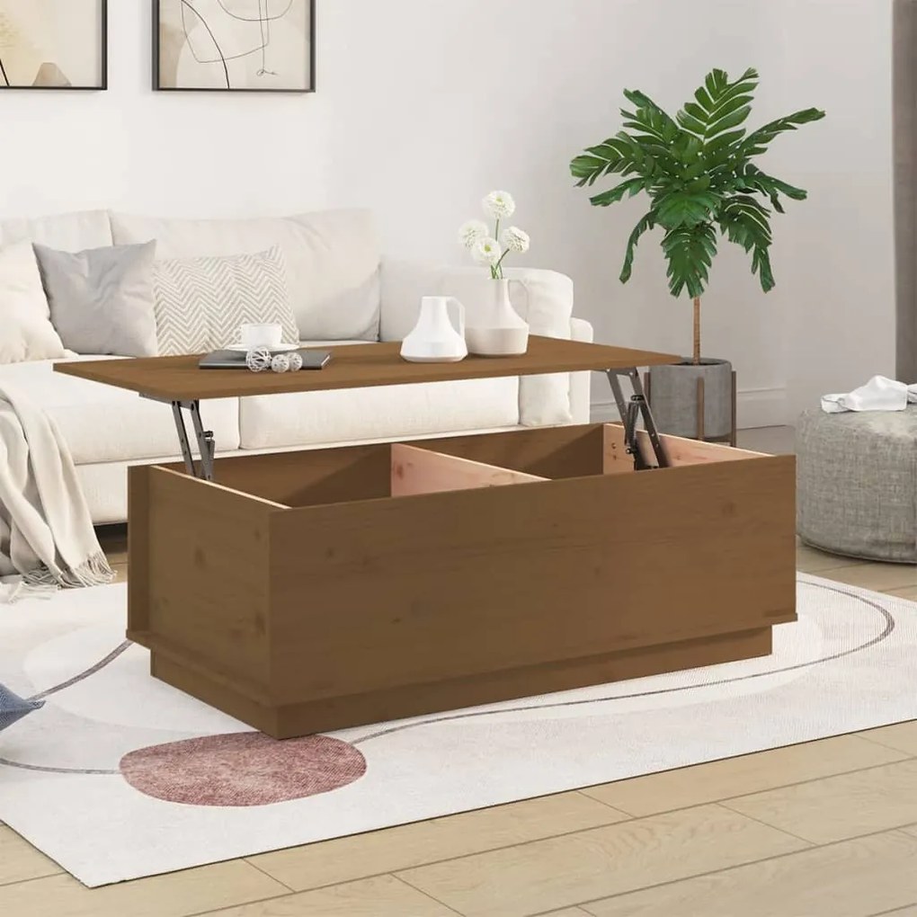Mézbarna tömör fenyőfa dohányzóasztal 100 x 50 x 35 cm