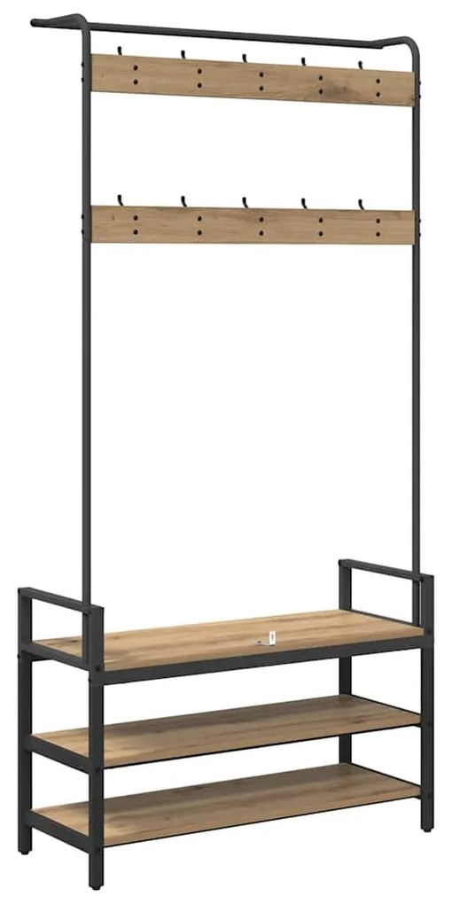 Kabáthorog polcokkal kézműves tölgy 95 x 34 x 184 cm Faanyag