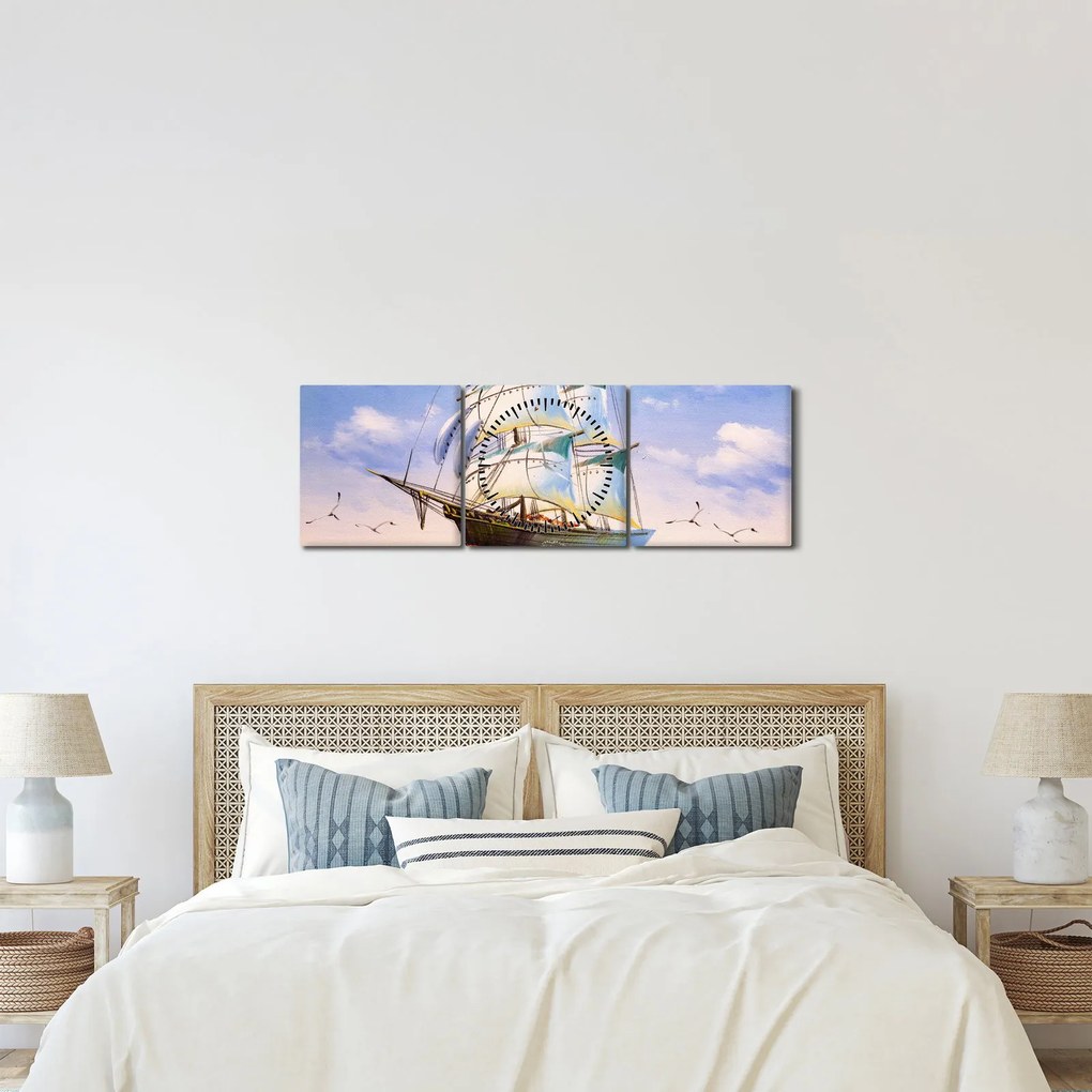 Kép egy hajóról a hullámokon (órával) (90x30 cm)