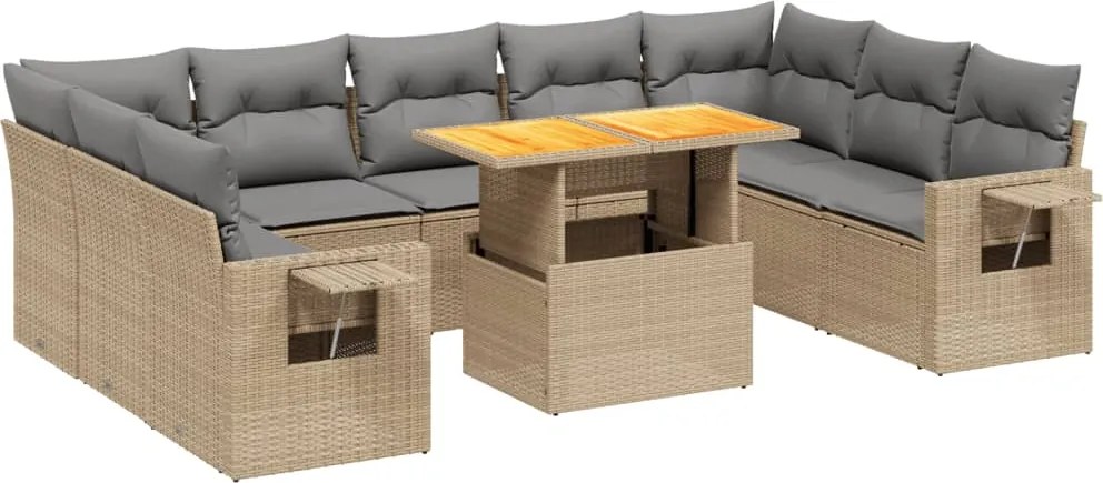 vidaXL 10 részes bézs polyrattan kerti ülőgarnitúra párnával