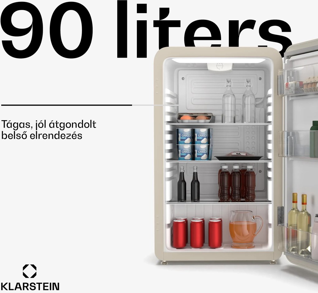 Klarstein Audrey Evo mini hűtőszekrény, 90 l, retro kivitel, csendes, kompakt, 3 szín
