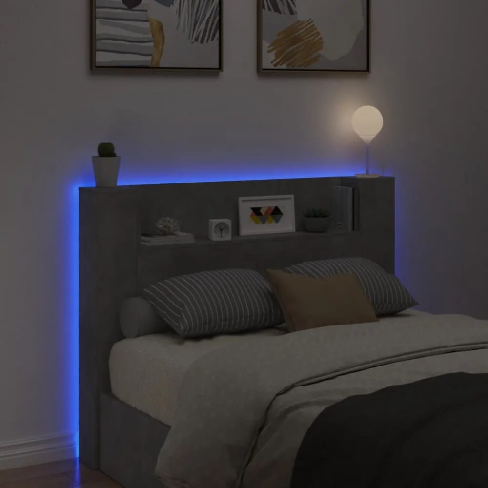 betonszürke áthidalószekrény LED-világítással 140x16,5x103,5 cm