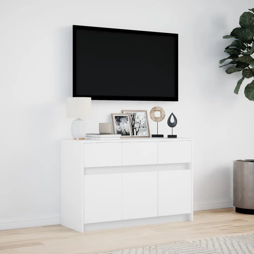 fehér szerelt fa TV-szekrény LED-ekkel 91 x 34 x 61 cm