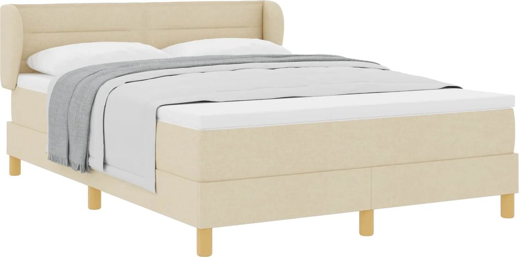 vidaXL Boxrugós ágy matracmal fejtámlával Krém 140 x 190 cm szövet