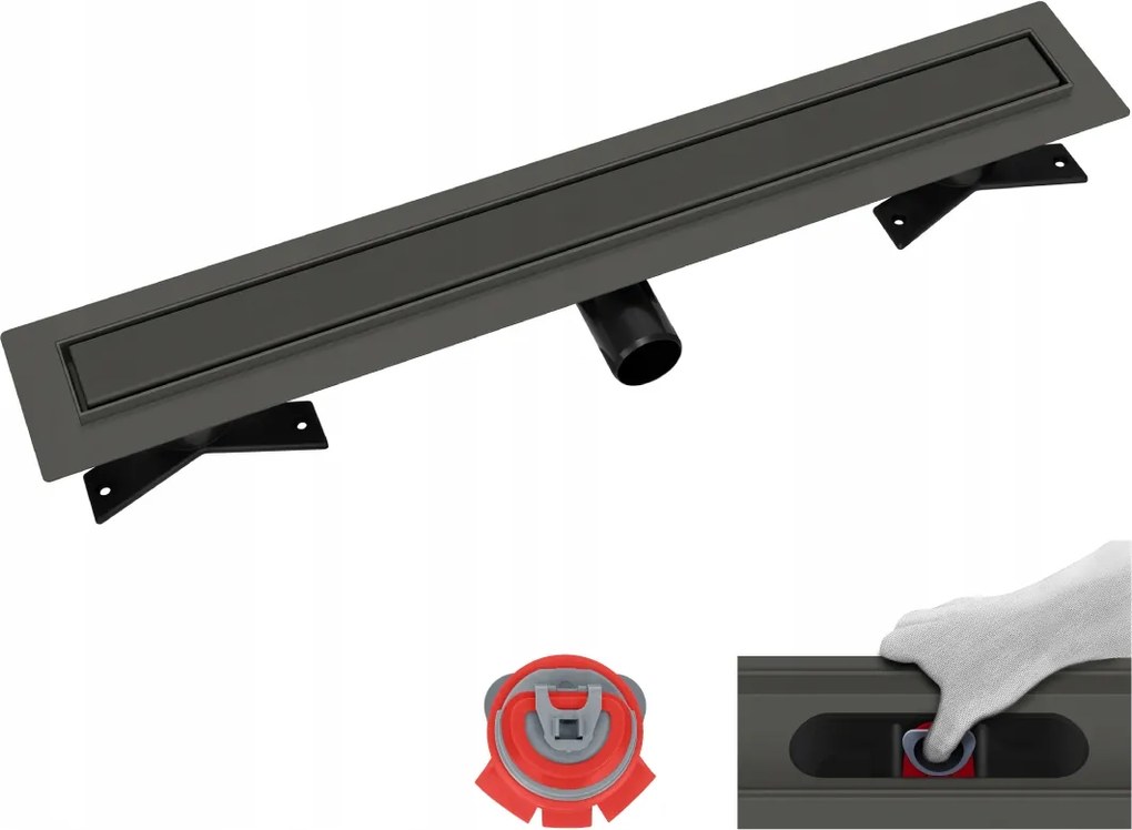 Vogi Premium Duo grafit lineáris lefolyó 80 cm Pvd – száraz szifon szett