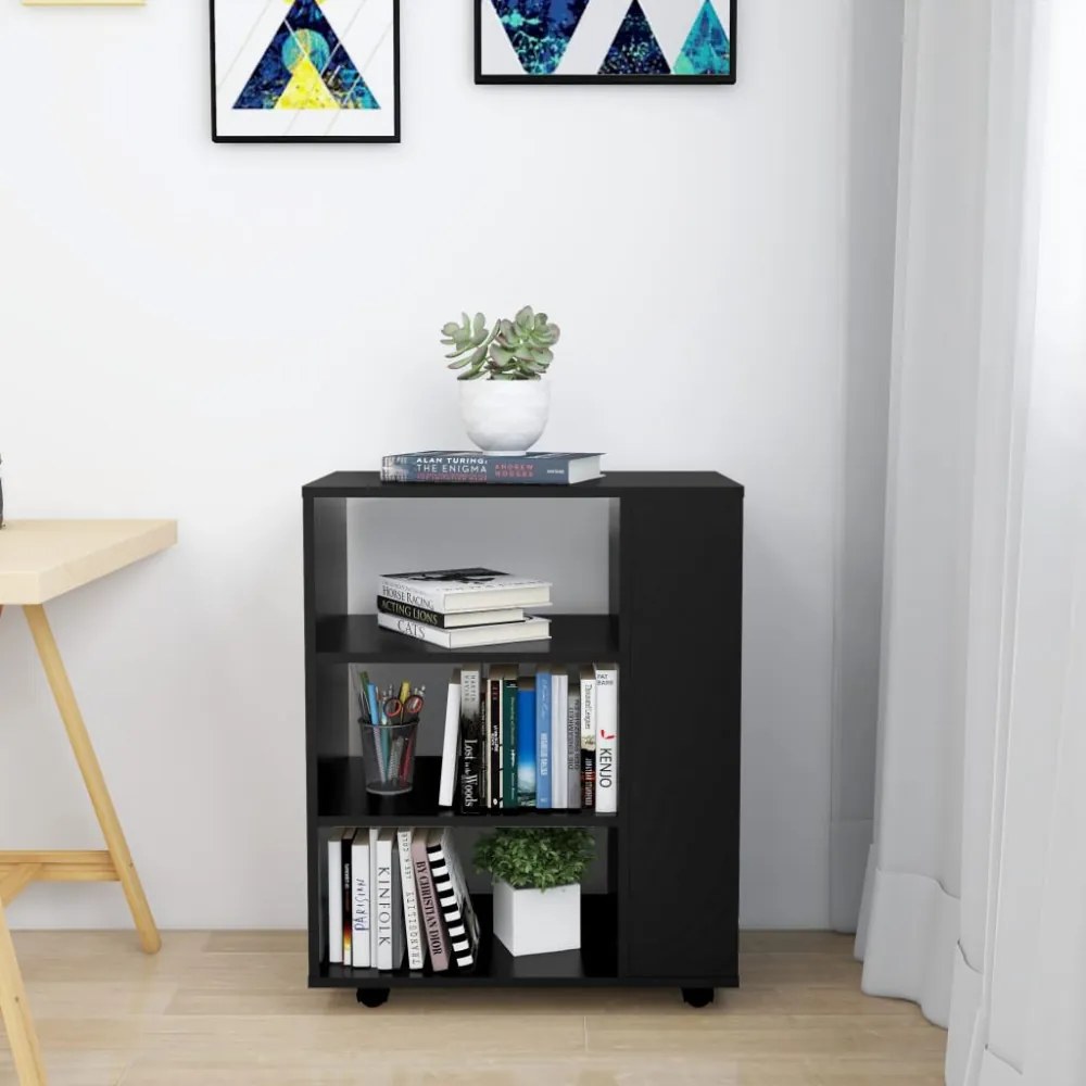 fekete szerelt fa kerekes szekrény 60 x 35 x 75 cm