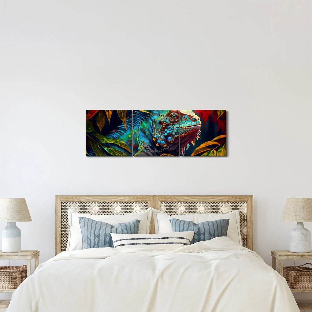 Kép - Színes leguán (órával) (90x30 cm)
