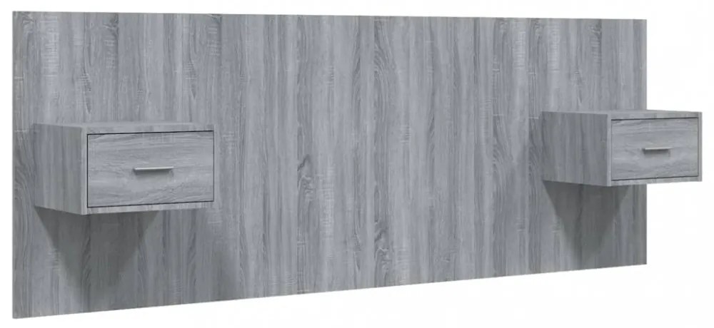 szürke sonoma színű szerelt fa ágyfejtámla szekrényekkel