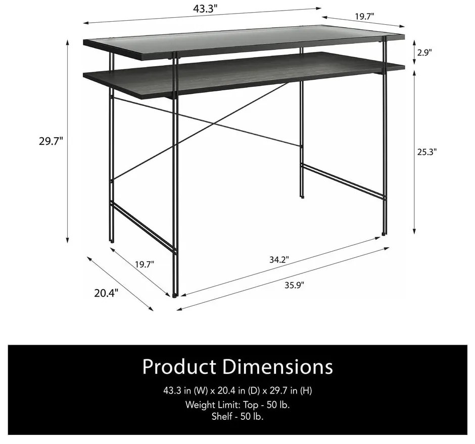 Íróasztal üveg asztallappal 49x108 cm Wainwright – Støraa