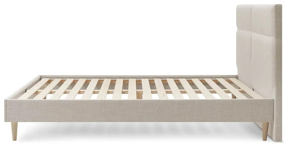 Bézs kárpitozott franciaágy ágyráccsal 160x200 cm Elyna – Bobochic Paris