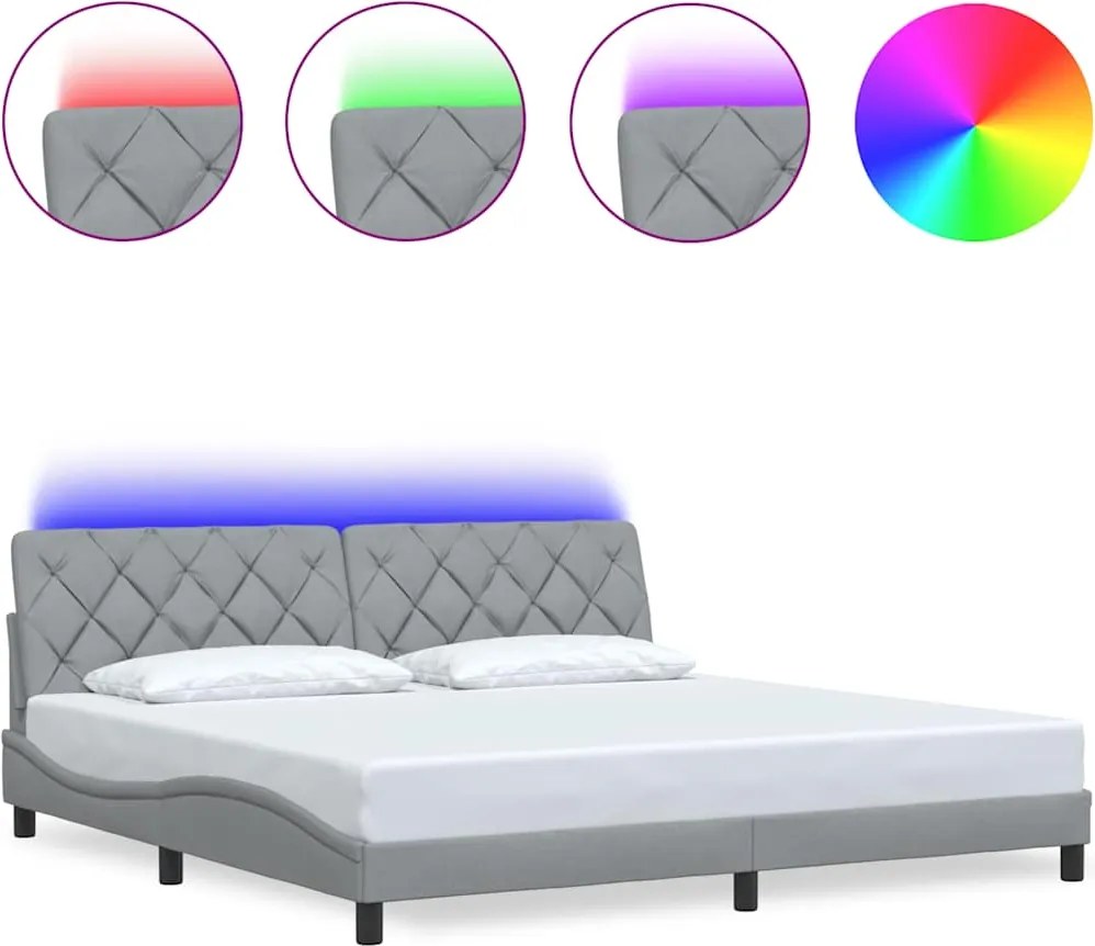 vidaXL világosszürke szövet ágykeret LED-es matrac nélkül 200 x 200 cm