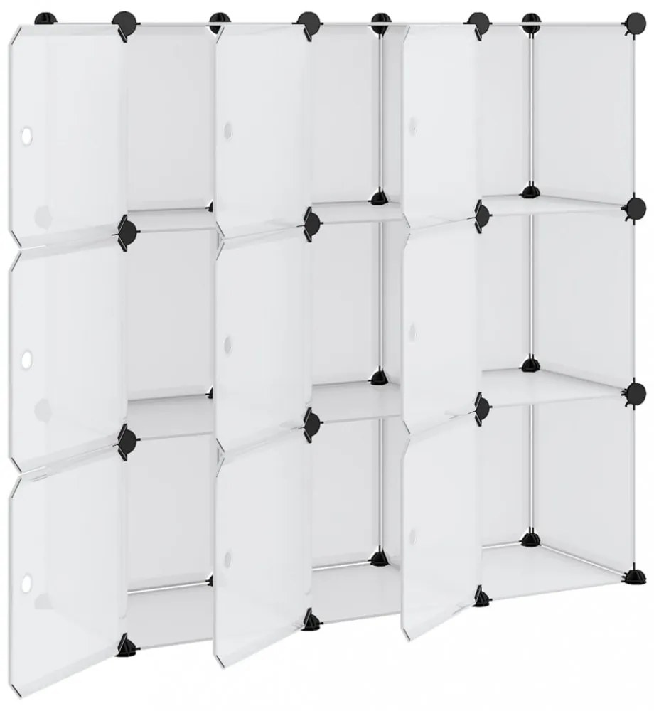 átlátszó PP tárolókocka-rendszerező 9 kockával és ajtókkal