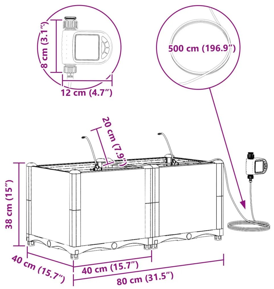 Kerti ültetők Világosszürke 80 x 40 x 37.5 cm Acél