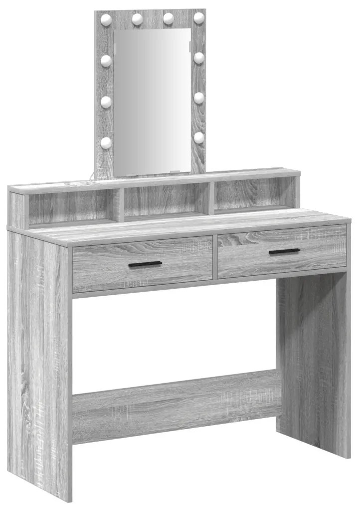 LED világítással ellátott sminktükör Szürke Sonoma 100x41x140 cm