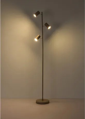 Globo 57911SSA Állólámpa, homokszínű fém, fehér, fehér PVC kábel, lábkapcsoló a kábelen, forgatható/dönthető, ø: 230mm, M: 1540mm, kábelhossz 1800mm, 3x GU10 5W 230V izzók nélkül