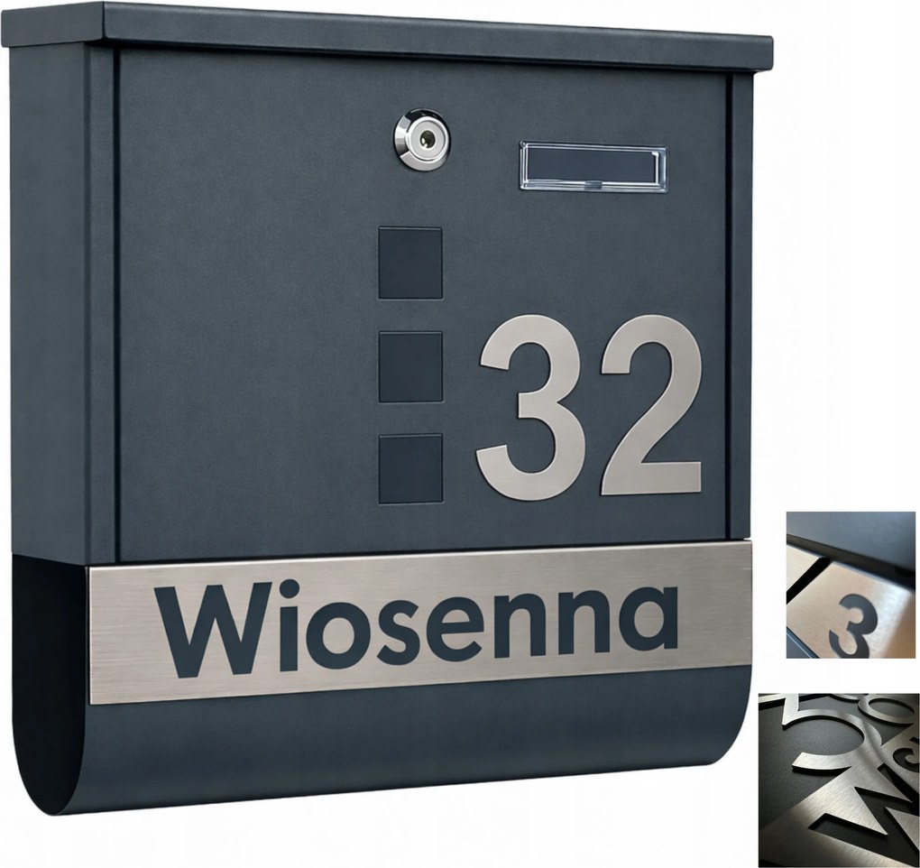 Nagy Című Postaláda (rozsdamentes Acél Tábla) , antracit