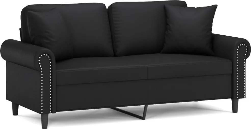 vidaXL 2 személyes fekete műbőr kanapé díszpárnákkal 140 cm
