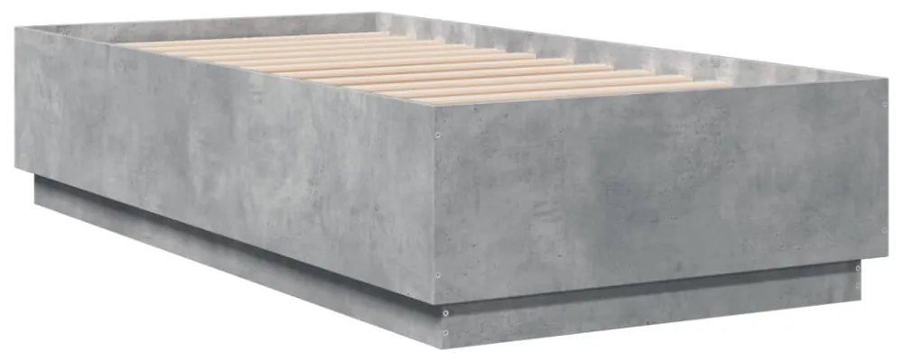 betonszürke szerelt fa ágykeret LED-del 75 x 190 cm